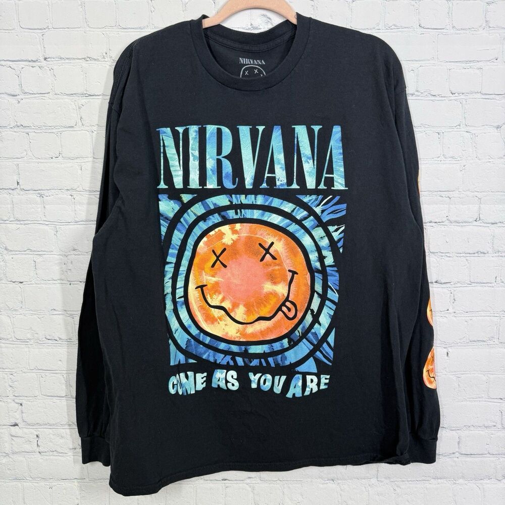 Nirvana Long Sleeve Shirt Men Large Black Y2K Emo Biker Rock Emo Top